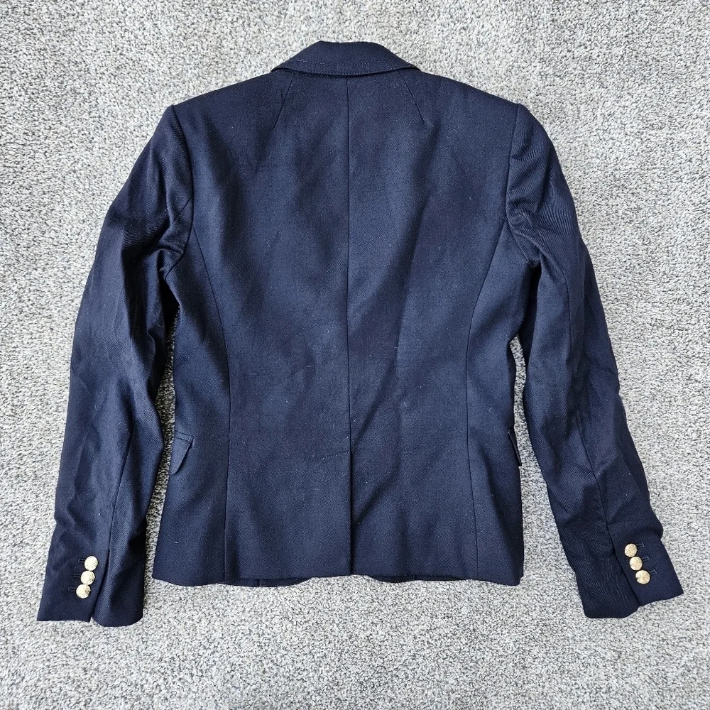 J. Crew Schoolboy Blazer Wool Double Pocket Navy Blue Gold Buttons Jacket Size 0
